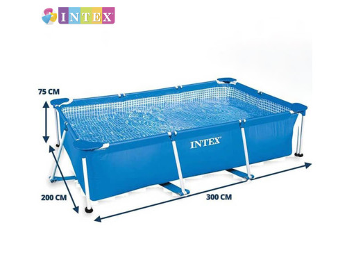 Прямокутний каркасний басейн Intex 28272 NP. Розміром 300x200x75см, об'єм 3834л, від 6 років