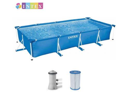 Прямокутний каркасний басейн Intex 28274 NP + Фільтр-насос. Розміром 450x220x84см, об'єм 7127л, від 6 років