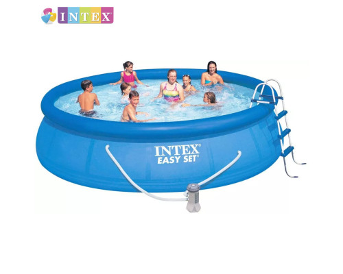 Круглий надувний басейн Intex 26166 NP. Насос, сходи та тент у комплекті. Розміром 457x107см, об'єм 12430л