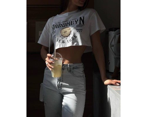 Укорочена модна футболка в стилі oversize. Жіноча футболка Кулір Білий, 46/48