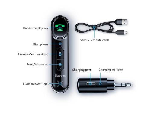 Bluetooth ресiвер BASEUS Qiyin AUX Car Bluetooth Receiver Black (WXQY-01)