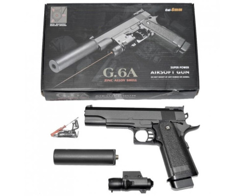 G6 Страйкбольний пістолет Galaxy Colt M1911 Hi-Capa метал, чорний