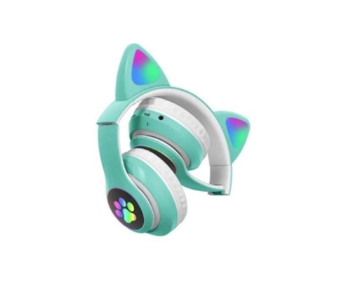 Бездротові Bluetooth навушники котячі вушка CAT STN-28. Навушники з мікрофоном та LED RGB підсвічуванням. Бірюзові