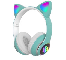 Бездротові Bluetooth навушники котячі вушка CAT STN-28. Навушники з мікрофоном та LED RGB підсвічуванням. Бірюзові