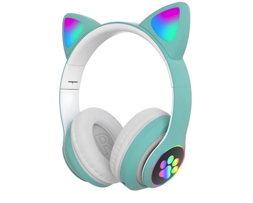 Бездротові Bluetooth навушники котячі вушка CAT STN-28. Навушники з мікрофоном та LED RGB підсвічуванням. Бірюзові