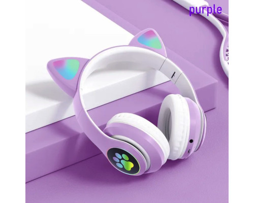 Бездротові Bluetooth навушники котячі вушка CAT STN-28. Навушники з мікрофоном та LED RGB підсвічуванням. Фіолетові
