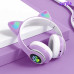 Бездротові Bluetooth навушники котячі вушка CAT STN-28. Навушники з мікрофоном та LED RGB підсвічуванням. Фіолетові