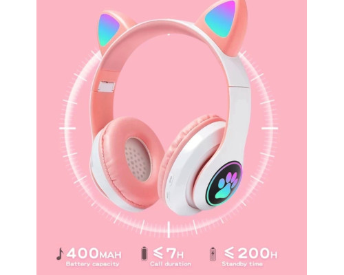 Бездротові Bluetooth навушники котячі вушка CAT STN-28. Навушники з мікрофоном та LED RGB підсвічуванням. Сині