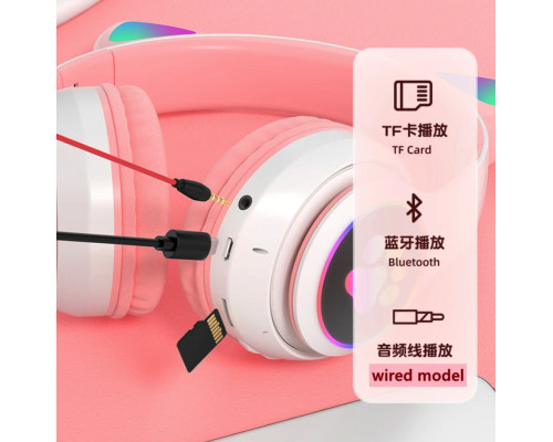 Бездротові Bluetooth навушники котячі вушка CAT STN-28. Навушники з мікрофоном та LED RGB підсвічуванням. Сині