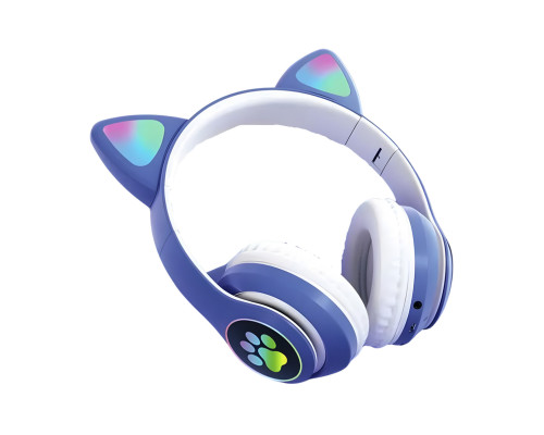 Бездротові Bluetooth навушники котячі вушка CAT STN-28. Навушники з мікрофоном та LED RGB підсвічуванням. Сині