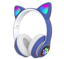 Бездротові Bluetooth навушники котячі вушка CAT STN-28. Навушники з мікрофоном та LED RGB підсвічуванням. Сині