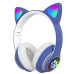 Бездротові Bluetooth навушники котячі вушка CAT STN-28. Навушники з мікрофоном та LED RGB підсвічуванням. Сині