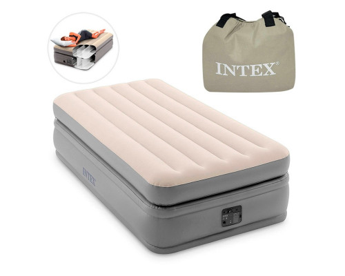 Односпальний надувний велюровий матрац Intex 64162 з вбудований електронасосом, 99х191х51 см