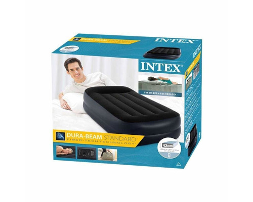 Надувне велюрове ліжко Intex 64122 з підголівником і вбудованим насосом, 99x191x42см
