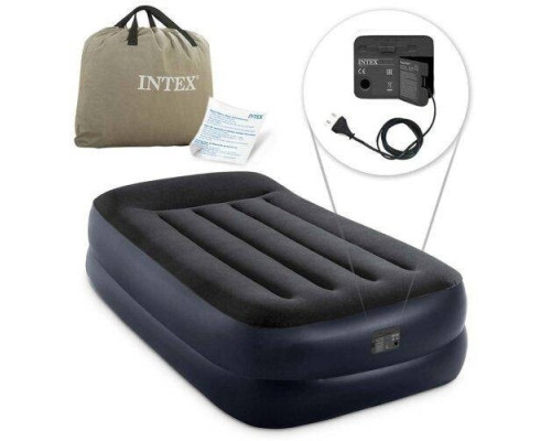 Надувне велюрове ліжко Intex 64122 з підголівником і вбудованим насосом, 99x191x42см