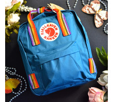 Рюкзак Fjallraven Kanken MINI з райдужними ручками Лазурно-сірий розмір 27*21*10 (7L)