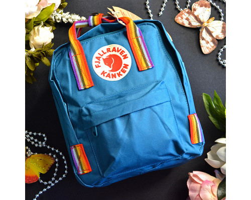 Рюкзак Fjallraven Kanken MINI з райдужними ручками Лазурно-сірий розмір 27*21*10 (7L)