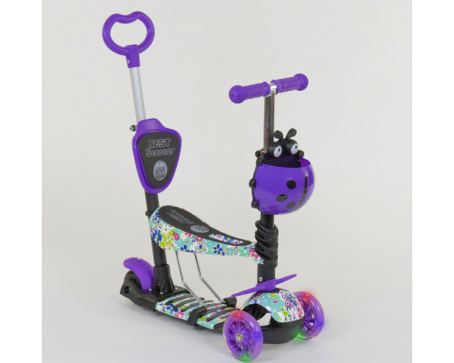Дитячий самокат 5 в 1 Best Scooter 68995. Абстракція, PU колеса, з підсвічуванням коліс. Фіолетовий