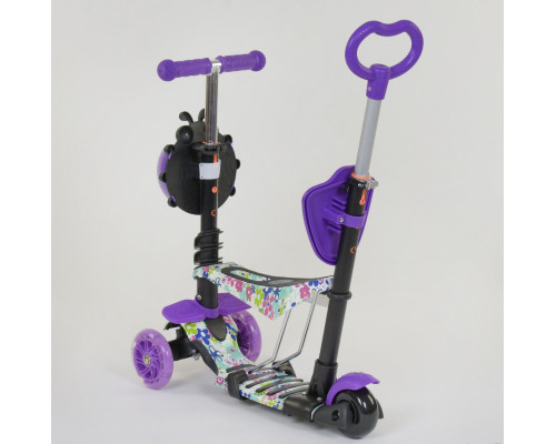 Дитячий самокат 5 в 1 Best Scooter 68995. Абстракція, PU колеса, з підсвічуванням коліс. Фіолетовий