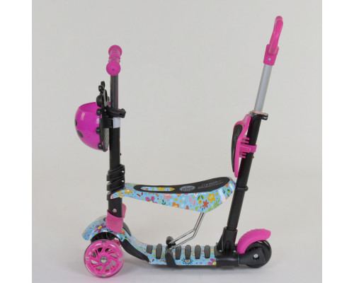 Дитячий самокат 5 в 1 Best Scooter 26901. Абстракція, PU колеса, підсвічування у колесах. Рожевий