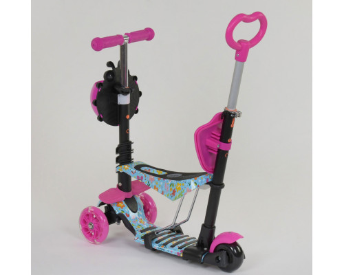 Дитячий самокат 5 в 1 Best Scooter 26901. Абстракція, PU колеса, підсвічування у колесах. Рожевий