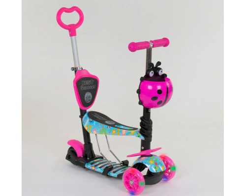 Дитячий самокат 5 в 1 Best Scooter 26901. Абстракція, PU колеса, підсвічування у колесах. Рожевий