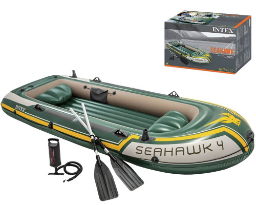 Чотиримісний човен для риболовлі Seahawk 400 Intex 68351 NP. З алюмінієвими веслами та насосом у коробці
