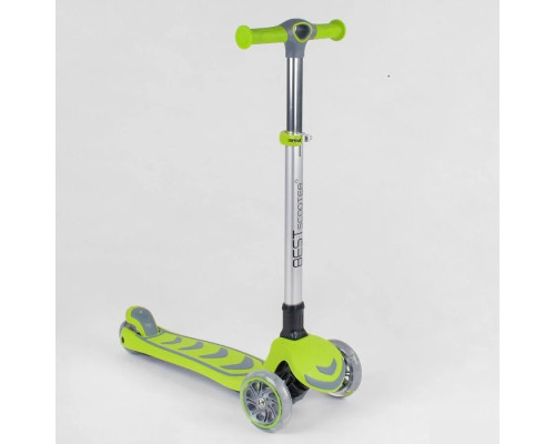 Дитячий самокат Best Scooter 46987. Складане алюмінієве кермо, PU колеса з підсвічуванням. Салатовий