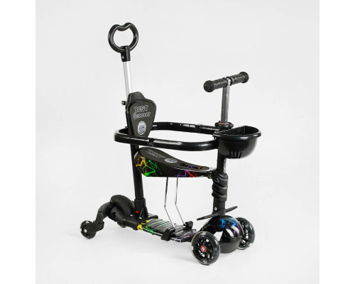 Дитячий самокат 5 в 1 Best Scooter LS-41629. З дод. колесами, захисний бампер, PU колесами зі світлом. Чорний