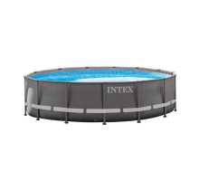Круглий каркасний басейн Intex 26330 з драбиною, насосом-фільтром і скімером, 549x132см 26423л