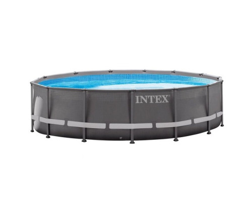 Круглий каркасний басейн Intex 26330 з драбиною, насосом-фільтром і скімером, 549x132см 26423л