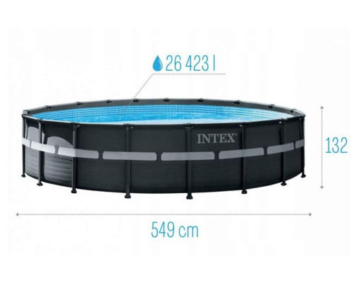 Круглий каркасний басейн Intex 26330 з драбиною, насосом-фільтром і скімером, 549x132см 26423л