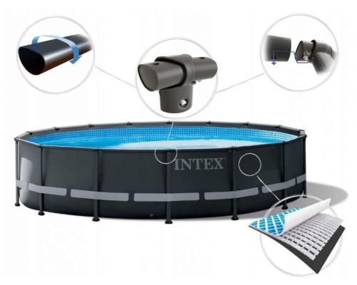 Круглий каркасний басейн Intex 26330 з драбиною, насосом-фільтром і скімером, 549x132см 26423л