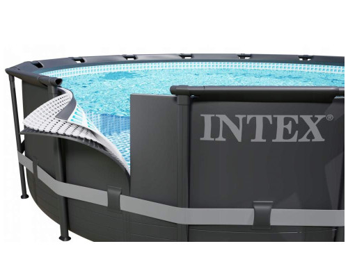 Круглий каркасний басейн Intex 26330 з драбиною, насосом-фільтром і скімером, 549x132см 26423л