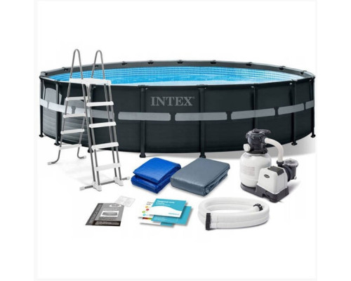 Круглий каркасний басейн Intex 26330 з драбиною, насосом-фільтром і скімером, 549x132см 26423л