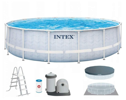 Круглий каркасний басейн Intex 26746 з драбиною, тентом, підстилкою і насосом-фільтром, 488x122см 19776л