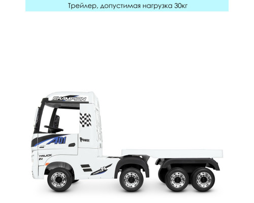 Електромобіль дитячий вантажівка Mercedes Bambi M 4208EBLR-1 (2), з причепом. Білий