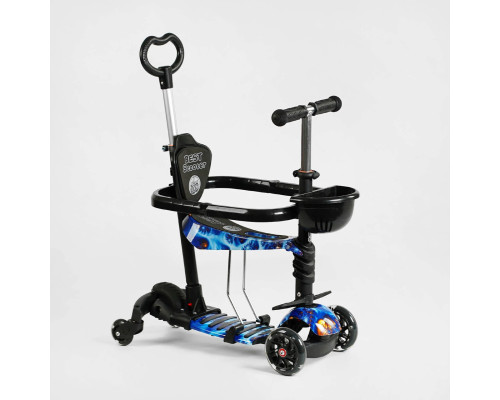 Дитячий самокат 5в1 Best Scooter LS-70036. З дод. колесами, захисним бампером та PU колесами зі світлом. Чорний
