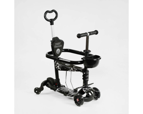 Дитячий самокат 5в1 Best Scooter LS-09112. З дод. колесами, захисним бампером, PU колеса з підсвічуванням. Чорний