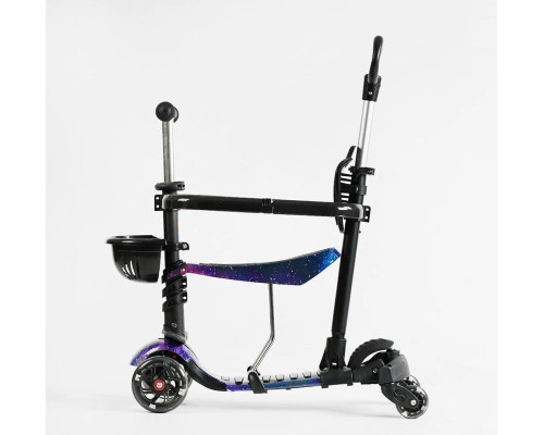 Дитячий самокат 5в1 Best Scooter LS-90225. З дод. колесами, захисним бампером, PU колеса з підсвічуванням. Чорний