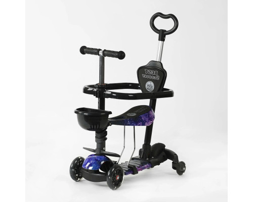 Дитячий самокат 5в1 Best Scooter LS-90225. З дод. колесами, захисним бампером, PU колеса з підсвічуванням. Чорний