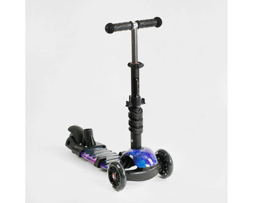 Дитячий самокат 5в1 Best Scooter LS-90225. З дод. колесами, захисним бампером, PU колеса з підсвічуванням. Чорний