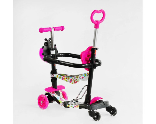 Дитячий самокат 5в1 Best Scooter LS-67367. З дод. колесами, захисним бампером, PU колеса з підсвічуванням. Рожевий
