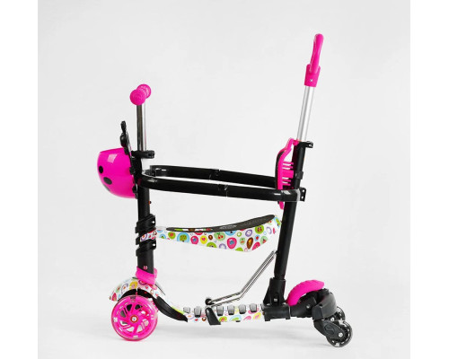 Дитячий самокат 5в1 Best Scooter LS-67367. З дод. колесами, захисним бампером, PU колеса з підсвічуванням. Рожевий