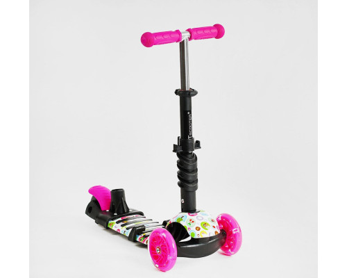 Дитячий самокат 5в1 Best Scooter LS-67367. З дод. колесами, захисним бампером, PU колеса з підсвічуванням. Рожевий