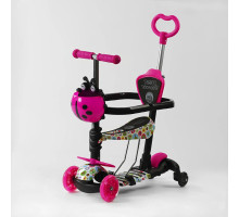 Дитячий самокат 5в1 Best Scooter LS-67367. З дод. колесами, захисним бампером, PU колеса з підсвічуванням. Рожевий