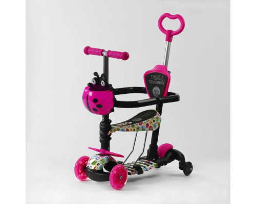 Дитячий самокат 5в1 Best Scooter LS-67367. З дод. колесами, захисним бампером, PU колеса з підсвічуванням. Рожевий