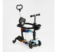 Дитячий самокат 5в1 Best Scooter LS-70100. З дод. колесами, захисним бампером, PU колеса з підсвічуванням. Чорний