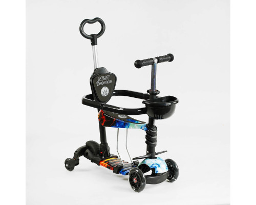 Дитячий самокат 5в1 Best Scooter LS-70100. З дод. колесами, захисним бампером, PU колеса з підсвічуванням. Чорний