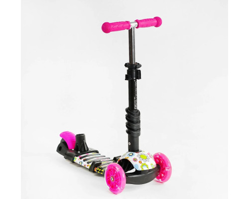 Дитячий самокат 5в1 Best Scooter LS-96302. З дод. колесами, захисним бампером, PU колеса з підсвічуванням. Рожевий